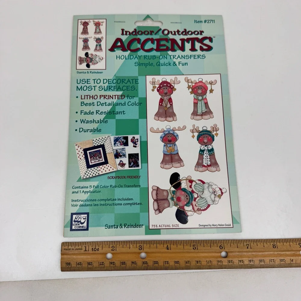 Lot of 6 Vtg 90s Christmas Holiday Rub on Transfers Santa Snowman Angels READ